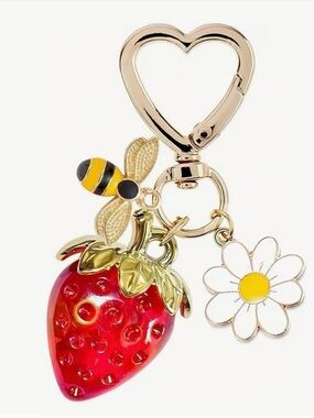 Strawberry, Bee & Flower Hearted Clasp Bag Charm